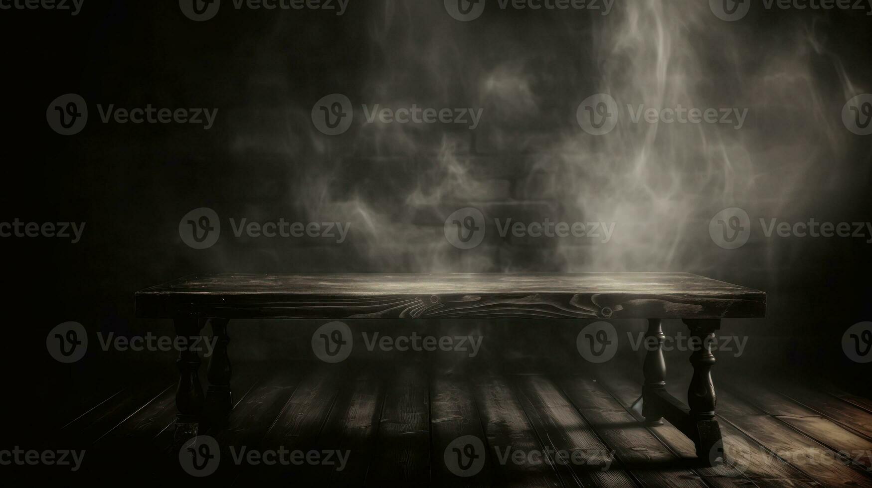 de madeira chão com fumaça e luz dentro Sombrio sala. dia das Bruxas abstrato fundo. ai gerado foto