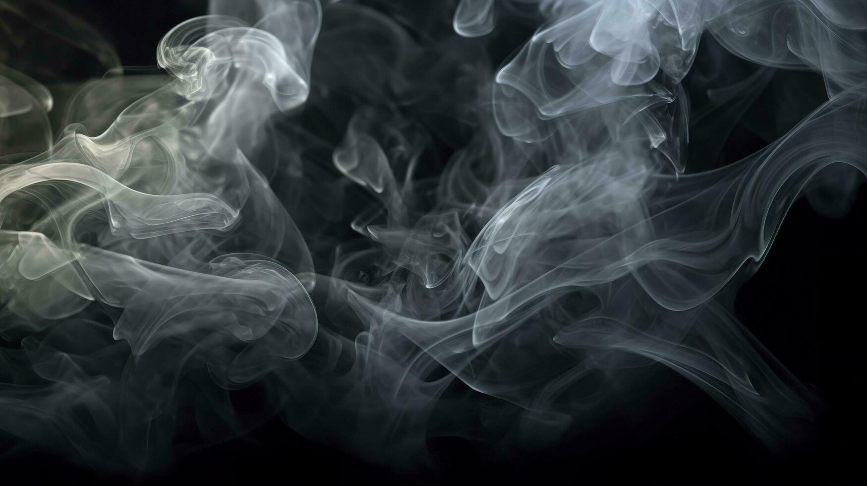 a fechar acima Visão revela a hipnotizante padrões e texturas dentro a fumaça, a etéreo qualidade do a fumaça contra a Sombrio fundo. ai generativo foto
