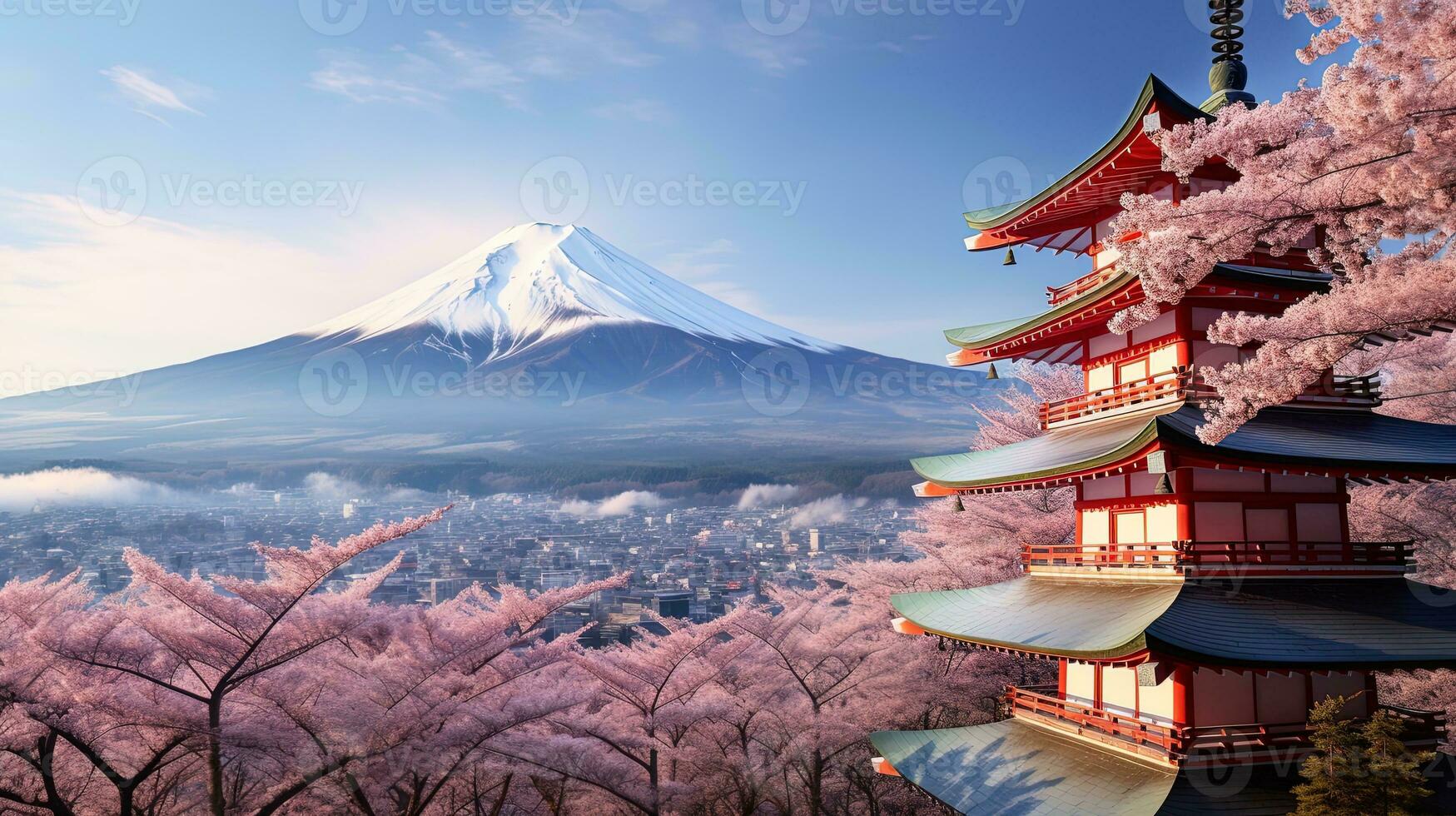 foto do chureito pagode e montar Fuji dentro Japão com cereja flores dentro primavera, gerado de ai