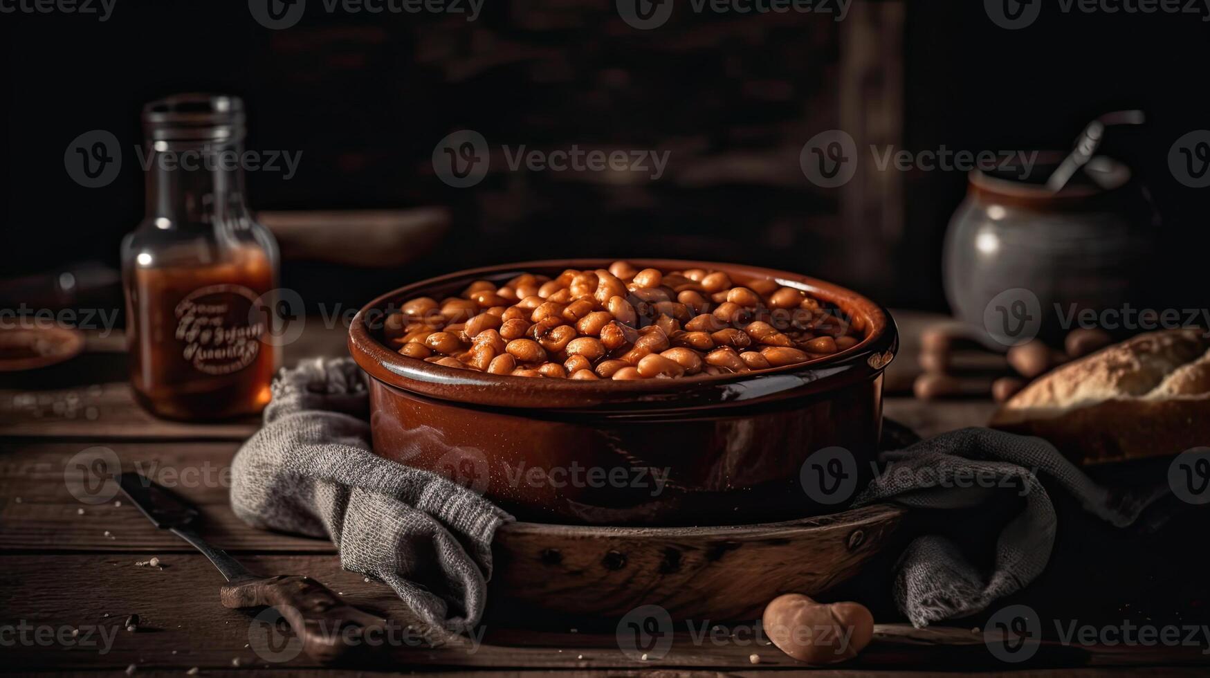 cozido feijões Comida com completo composição e perfeito vendo ângulos e fundo borrão, ai generativo foto