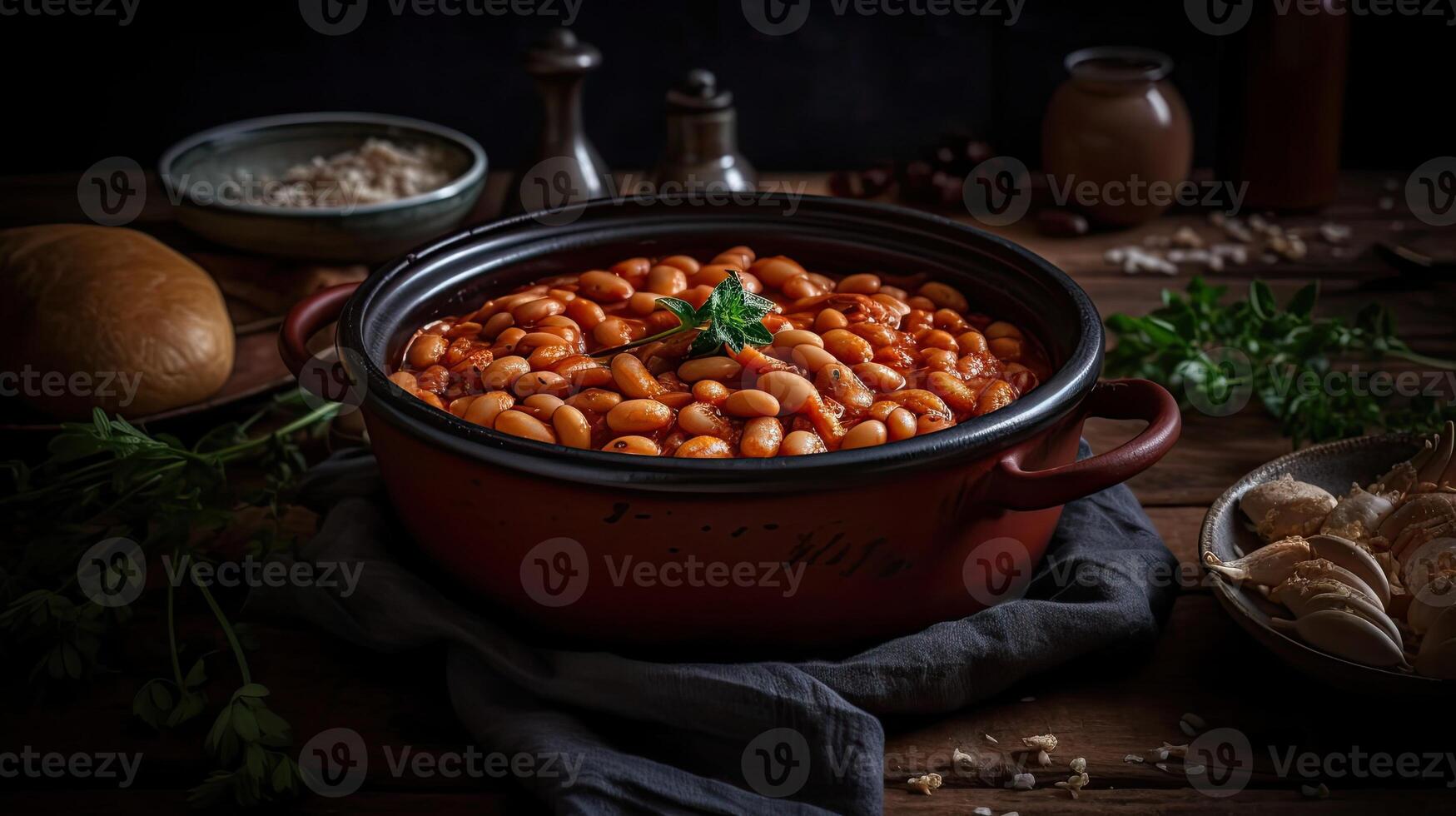 cozido feijões com completo composição e perfeito vendo ângulos e fundo borrão, ai generativo foto