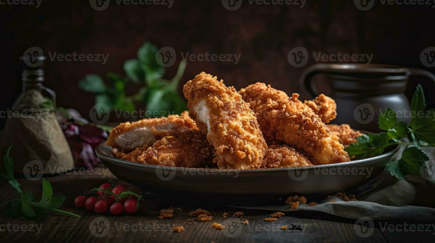 crocantes frango propostas com vegetal ornamento, ai generativo foto