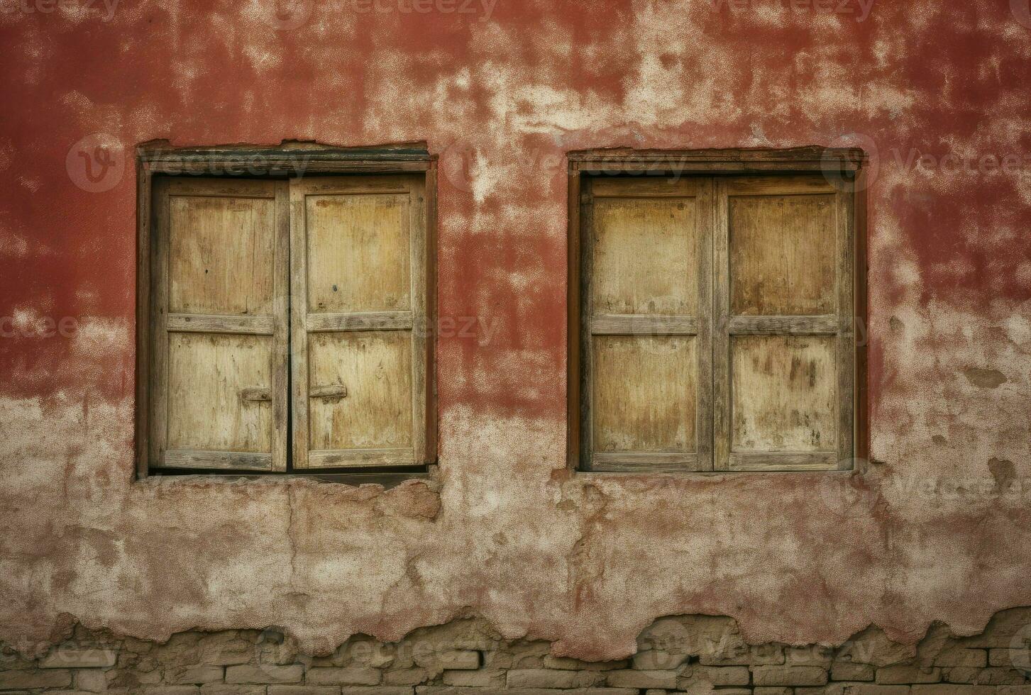 velho de madeira janelas em uma vermelho tijolo parede, retro e rústico estilo, generativo ai foto