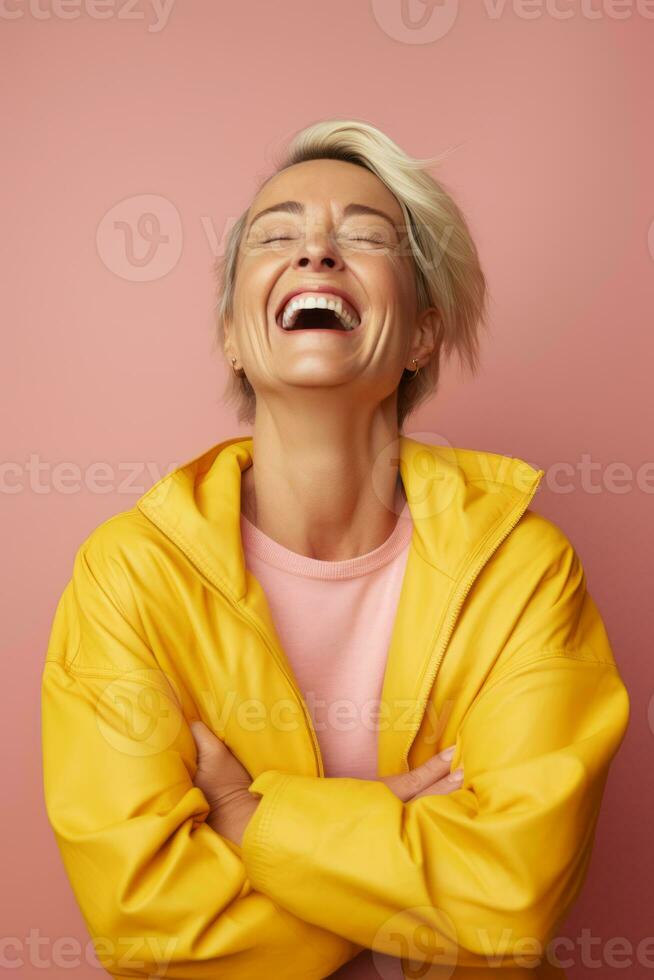 estúdio tiro do meia idade mulher dinâmico emocional gestos ai generativo foto