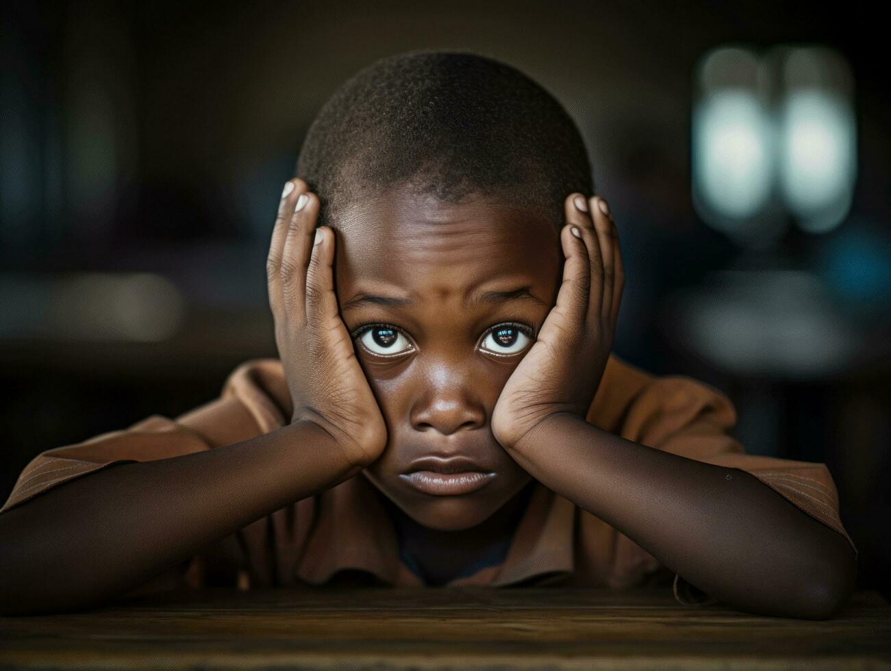 africano criança dentro emocional dinâmico pose dentro escola ai generativo foto