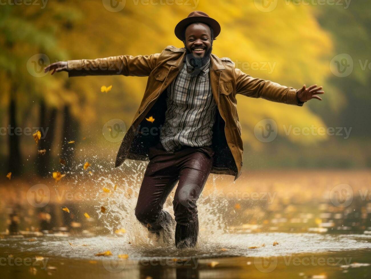 africano homem dentro emocional dinâmico pose em outono fundo ai generativo foto