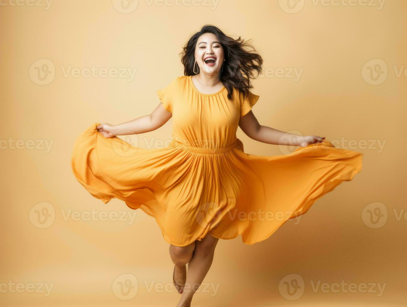 mais Tamanho ásia mulher dentro emocional dinâmico pose ai generativo foto