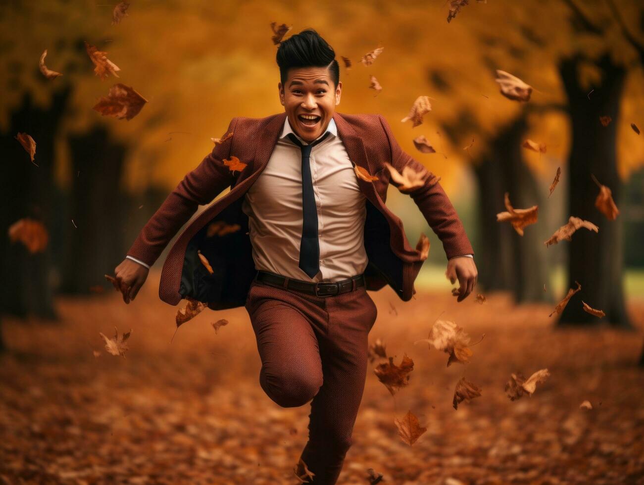 foto do emocional dinâmico pose ásia homem dentro outono ai generativo