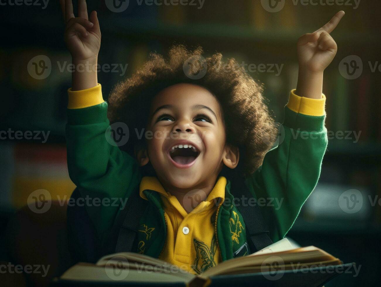 foto do emocional dinâmico pose brasileira criança dentro escola ai generativo