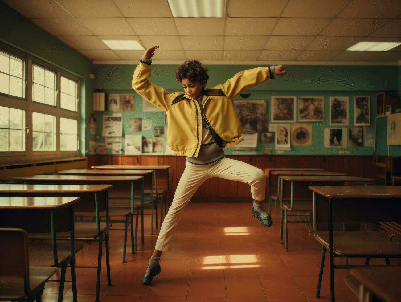 foto do emocional dinâmico pose brasileira criança dentro escola ai generativo