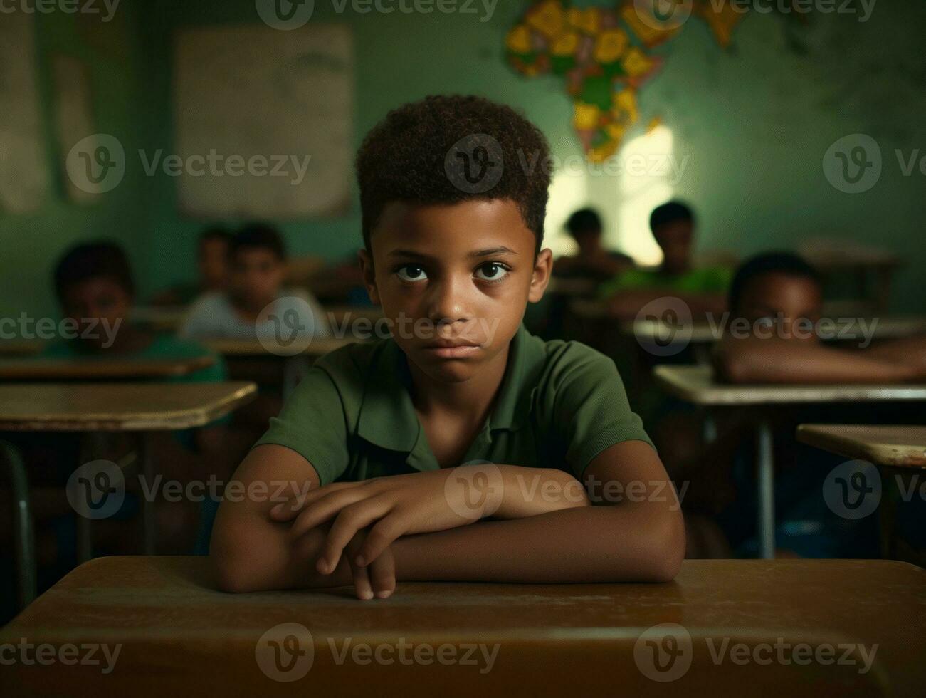 foto do emocional dinâmico pose brasileira criança dentro escola ai generativo