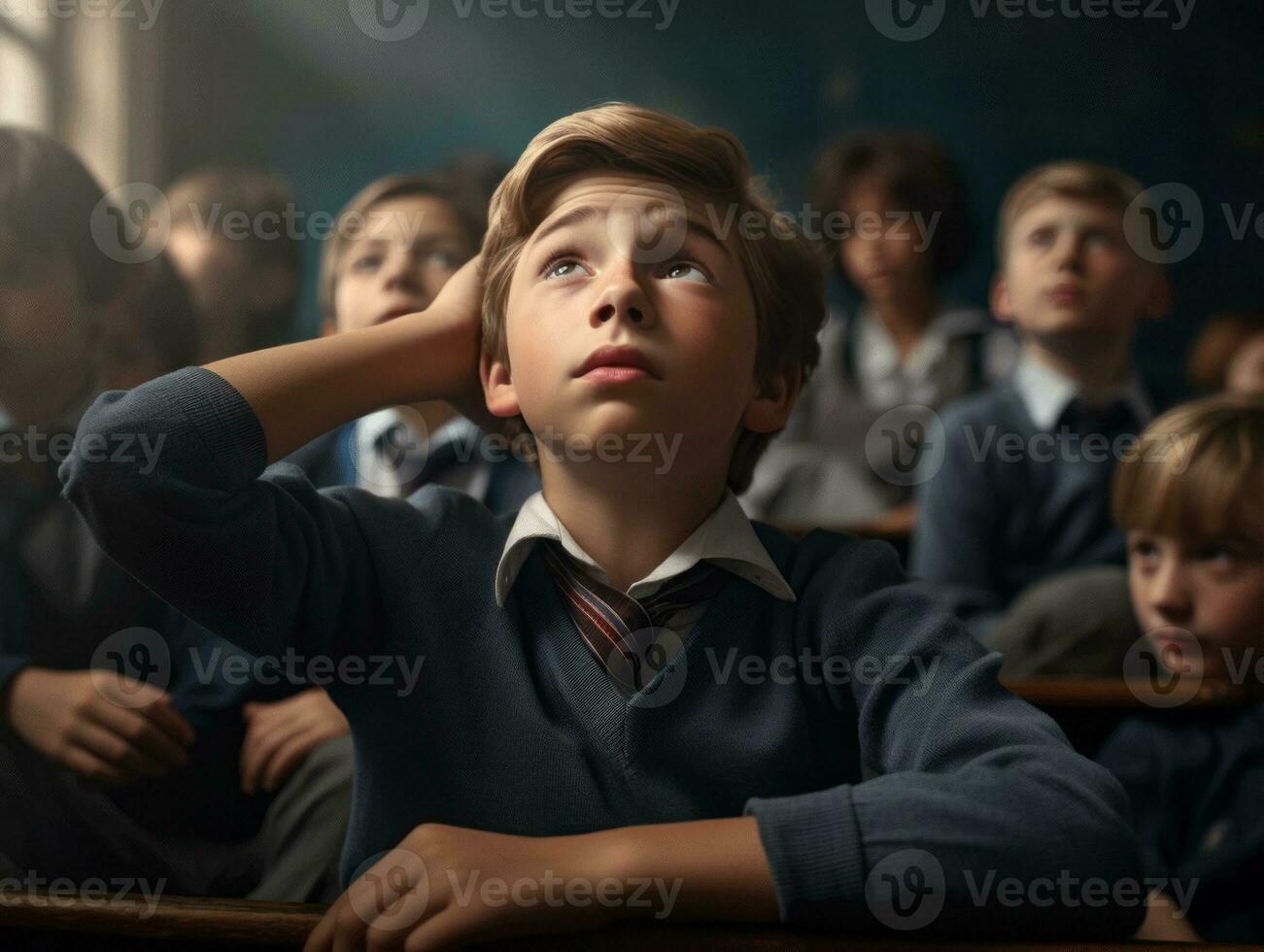 foto do emocional dinâmico pose europeu criança dentro escola ai generativo