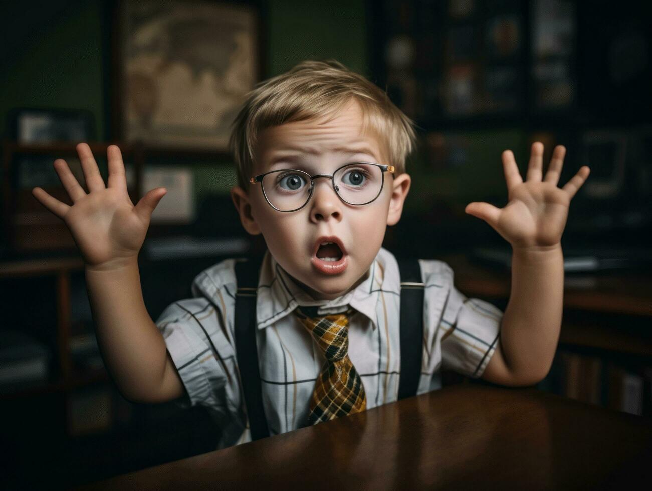 foto do emocional dinâmico pose europeu criança dentro escola ai generativo