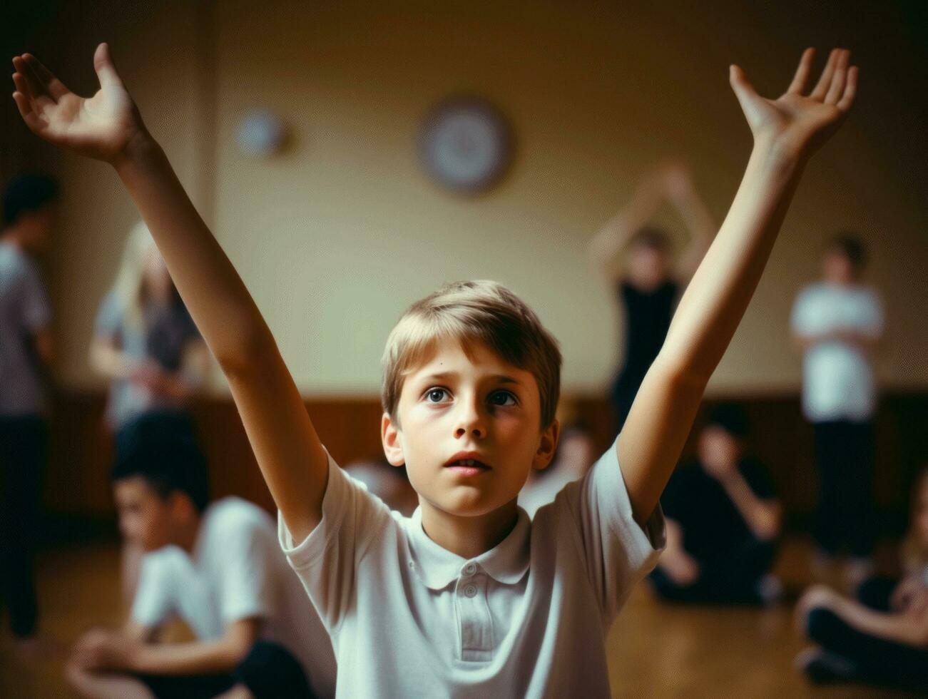 foto do emocional dinâmico pose europeu criança dentro escola ai generativo