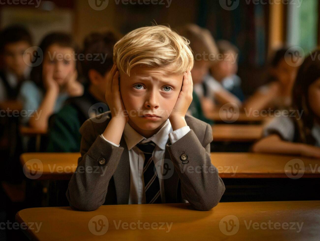 foto do emocional dinâmico pose europeu criança dentro escola ai generativo