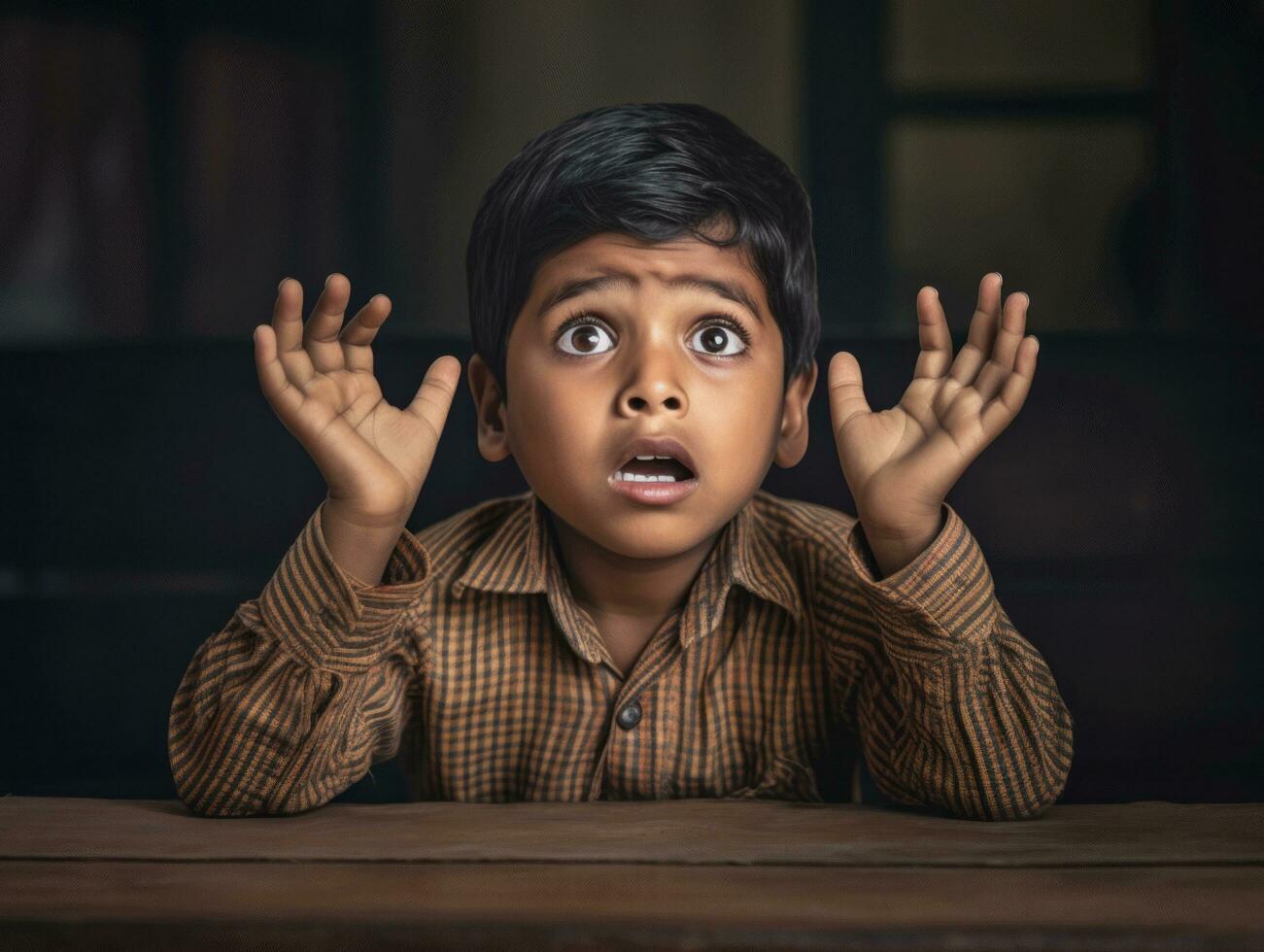 foto do emocional dinâmico pose indiano criança dentro escola ai generativo