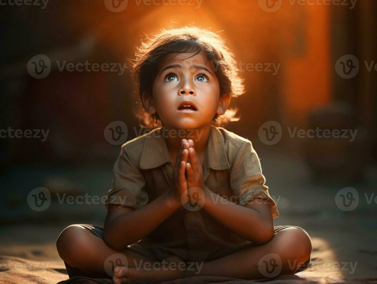 foto do emocional dinâmico pose indiano criança dentro escola ai generativo