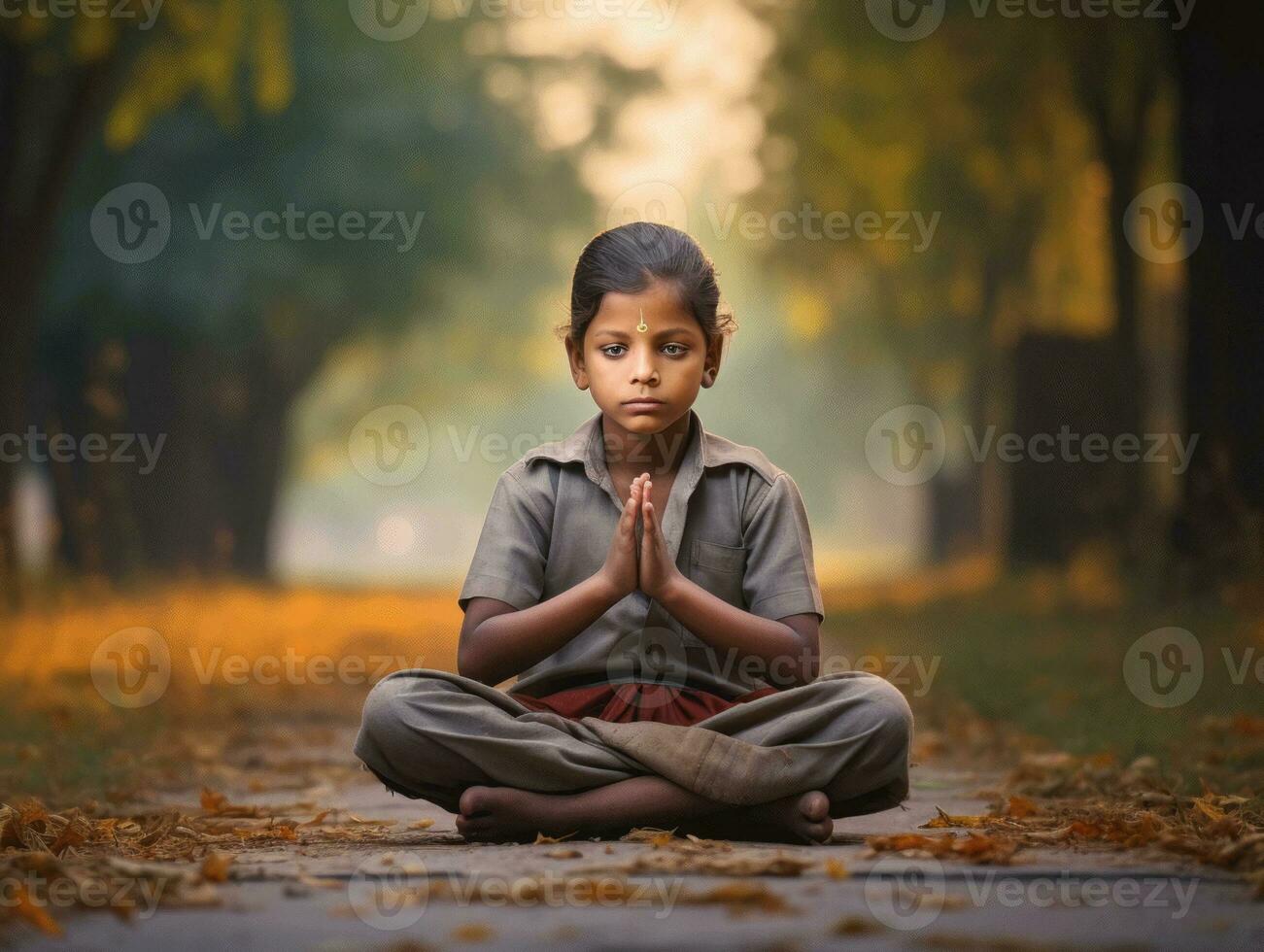 foto do emocional dinâmico pose indiano criança dentro escola ai generativo