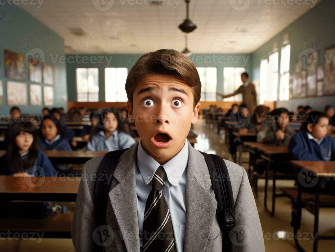 foto do emocional dinâmico pose mexicano criança dentro escola ai generativo