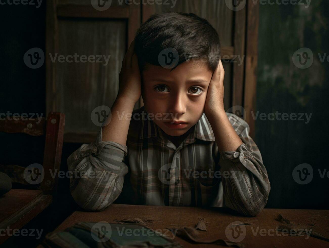 foto do emocional dinâmico pose mexicano criança dentro escola ai generativo