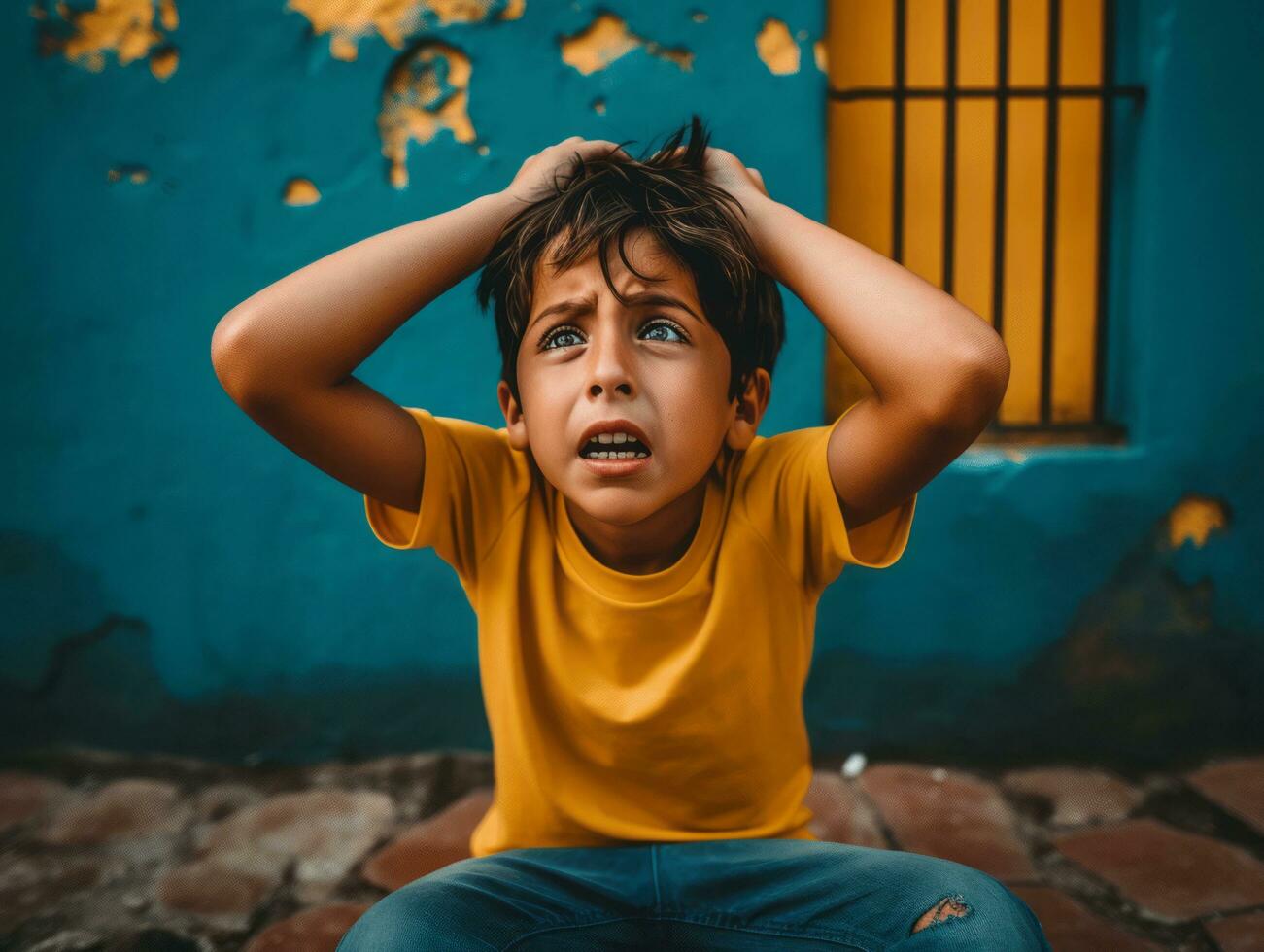 foto do emocional dinâmico pose mexicano criança dentro escola ai generativo