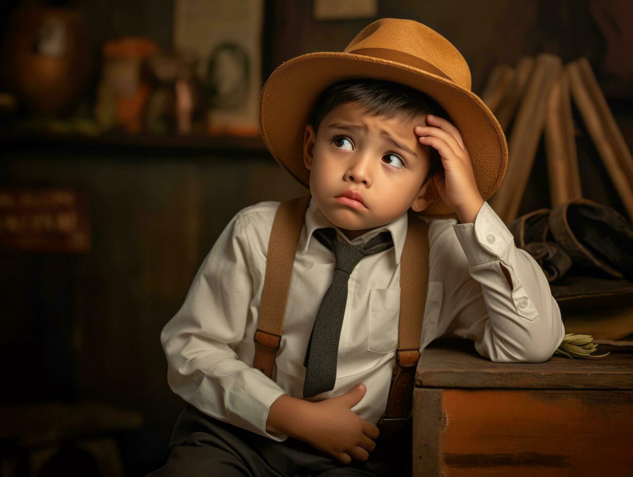 foto do emocional dinâmico pose mexicano criança dentro escola ai generativo