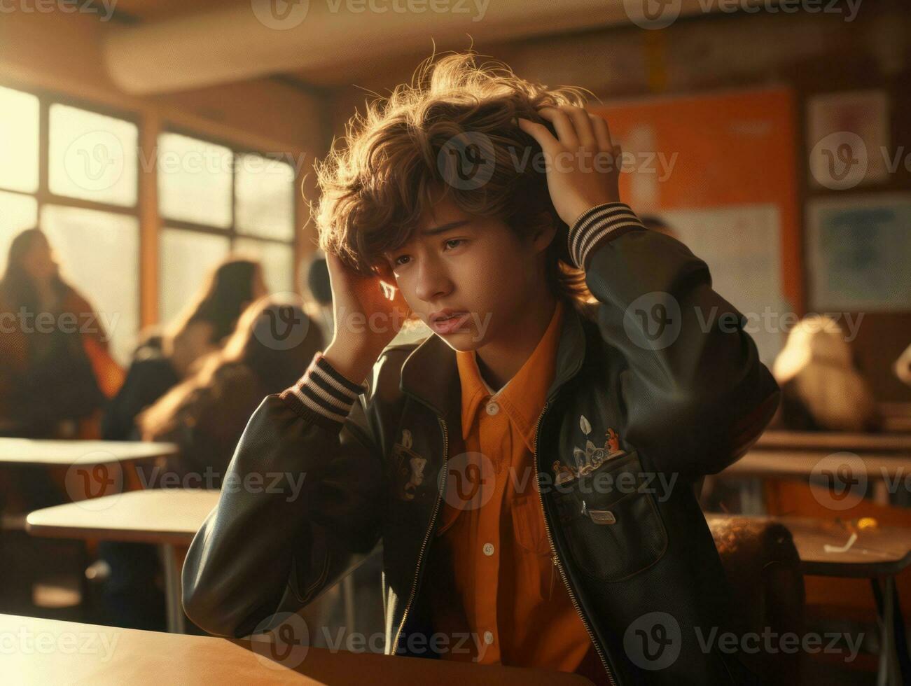 foto do emocional dinâmico pose mexicano criança dentro escola ai generativo