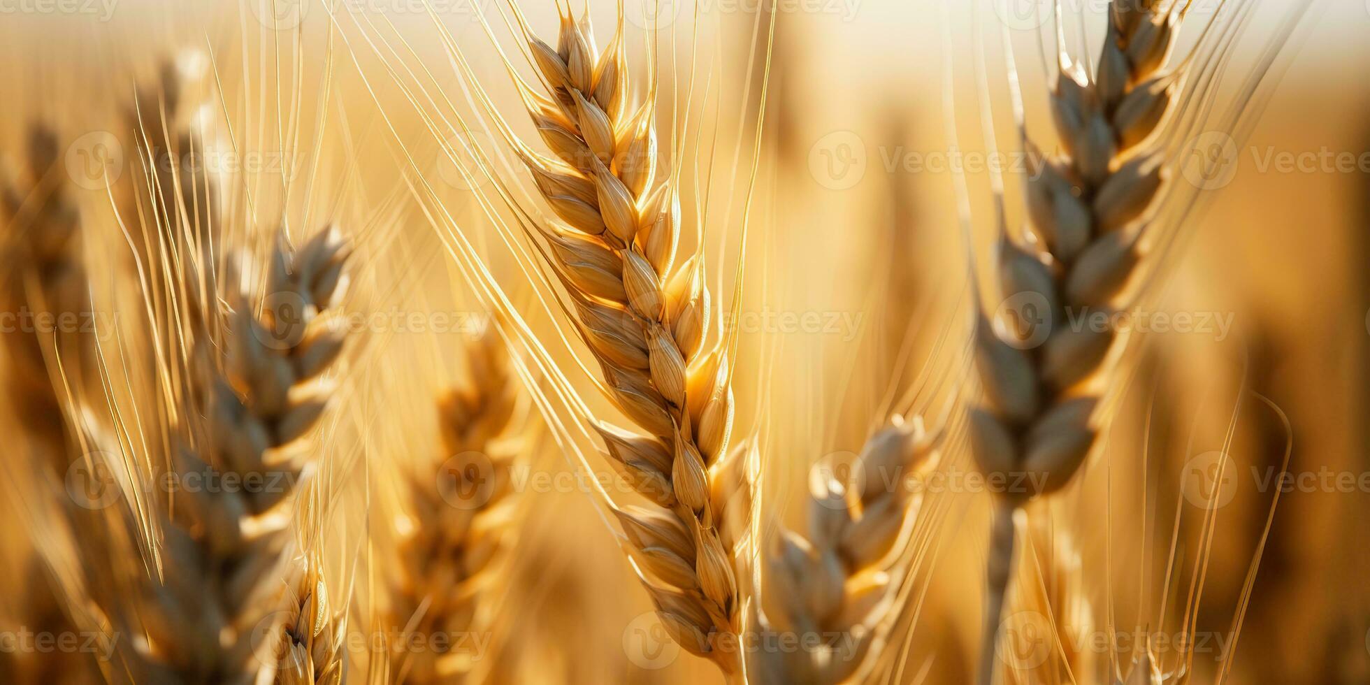 ai gerado. ai generativo. dourado trigo campo ensolarado dia. ao ar livre natureza campo colheita panorama. gráfico arte foto