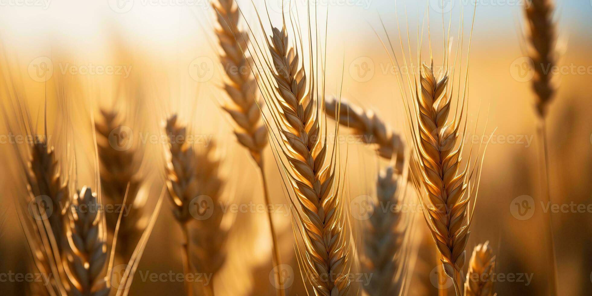 ai gerado. ai generativo. dourado trigo campo ensolarado dia. ao ar livre natureza campo colheita panorama. gráfico arte foto