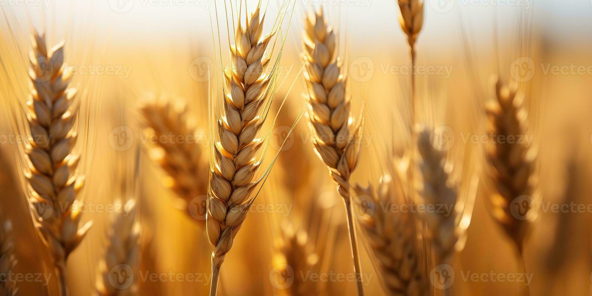 ai gerado. ai generativo. dourado trigo campo ensolarado dia. ao ar livre natureza campo colheita panorama. gráfico arte foto