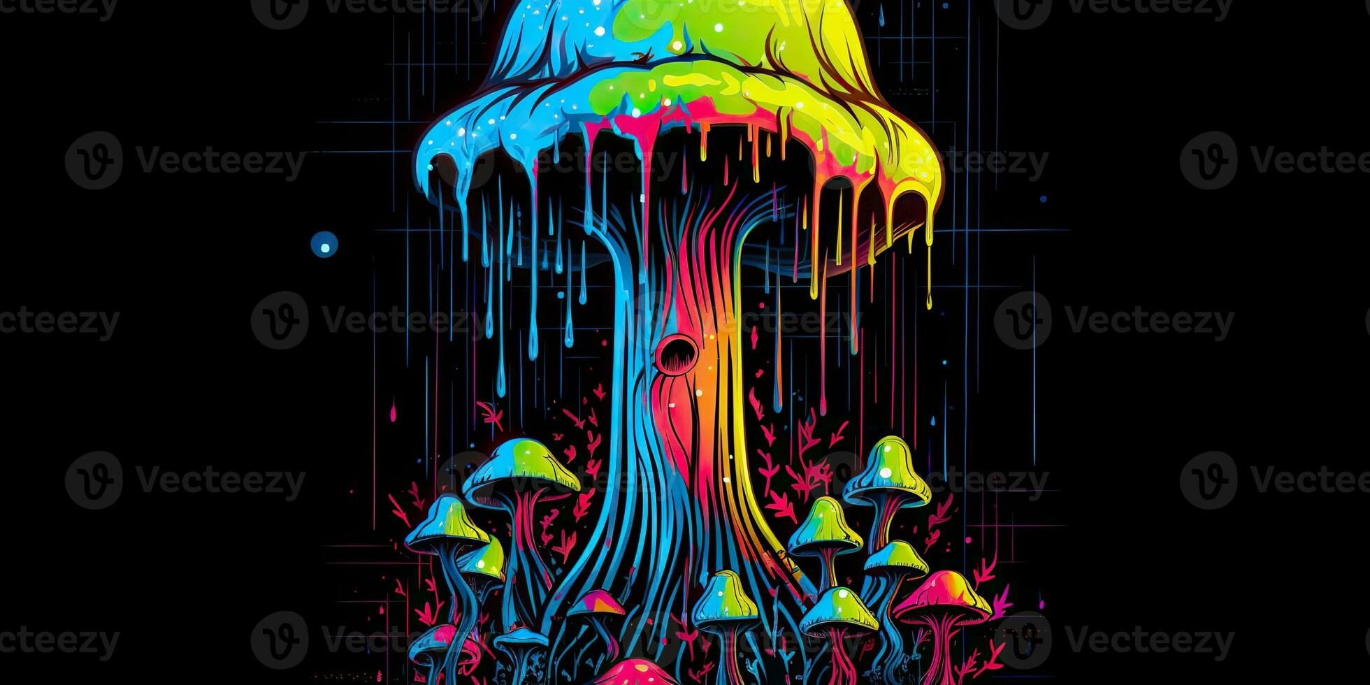 ai gerado. ai generativo. néon luz brilhante desenhar pintura tinta arte cogumelo dentro psicodélico estilo. gráfico arte foto