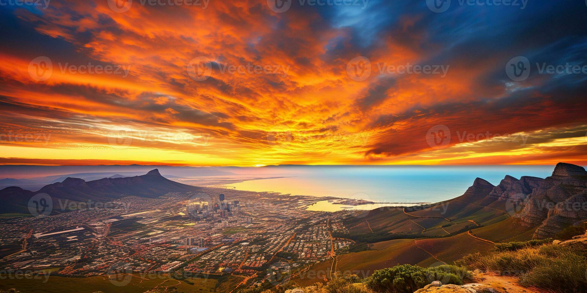 ai gerado. ai generativo. cidade Cidade urbano paisagem urbana a partir de montanha Alto Visão fundo. aventura período de férias panorama vbie. gráfico arte foto