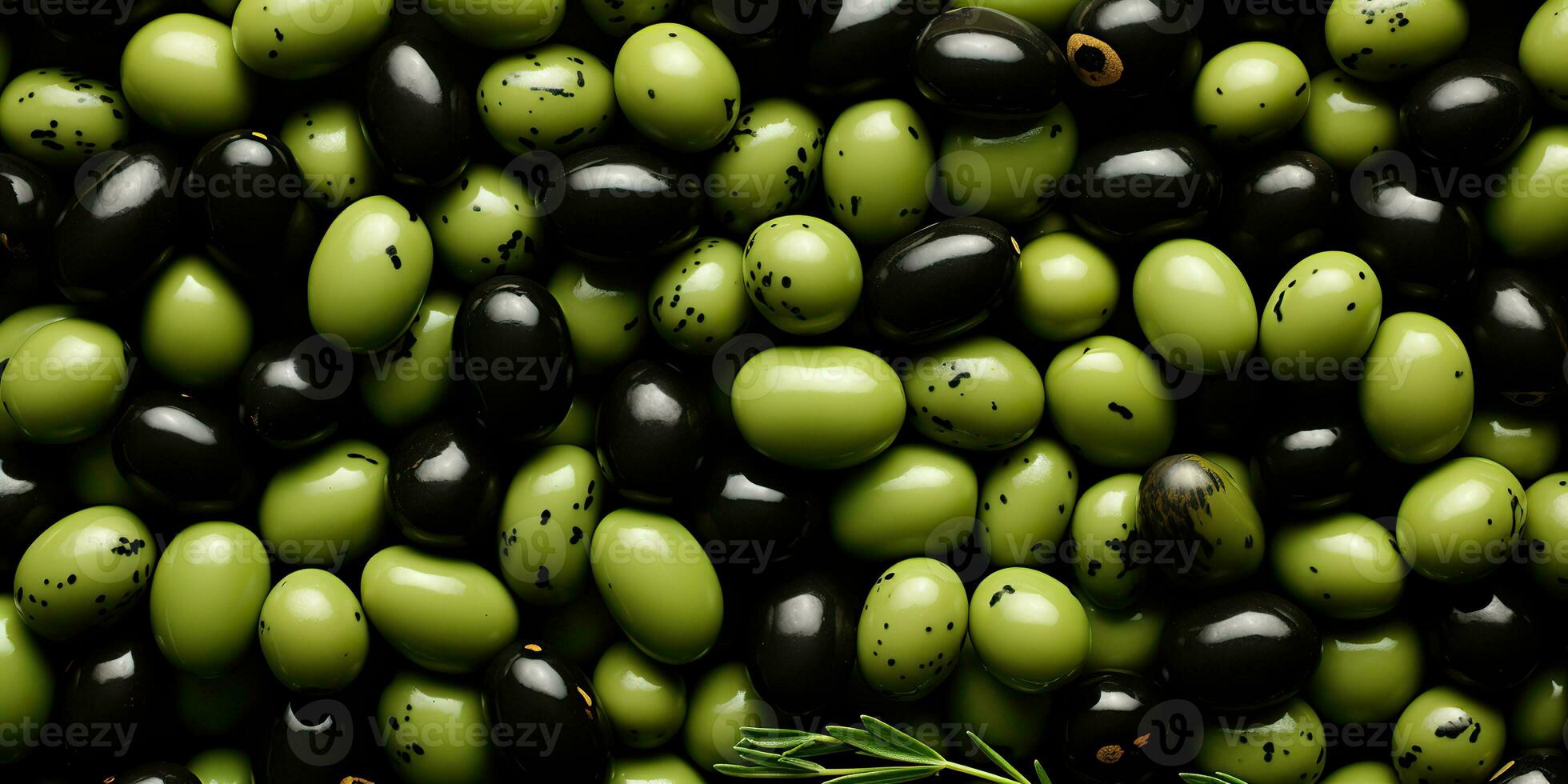 ai gerado. ai generativo. Preto e verde azeitonas saudável orgânico legumes misturar decoração padronizar fundo. gráfico arte foto