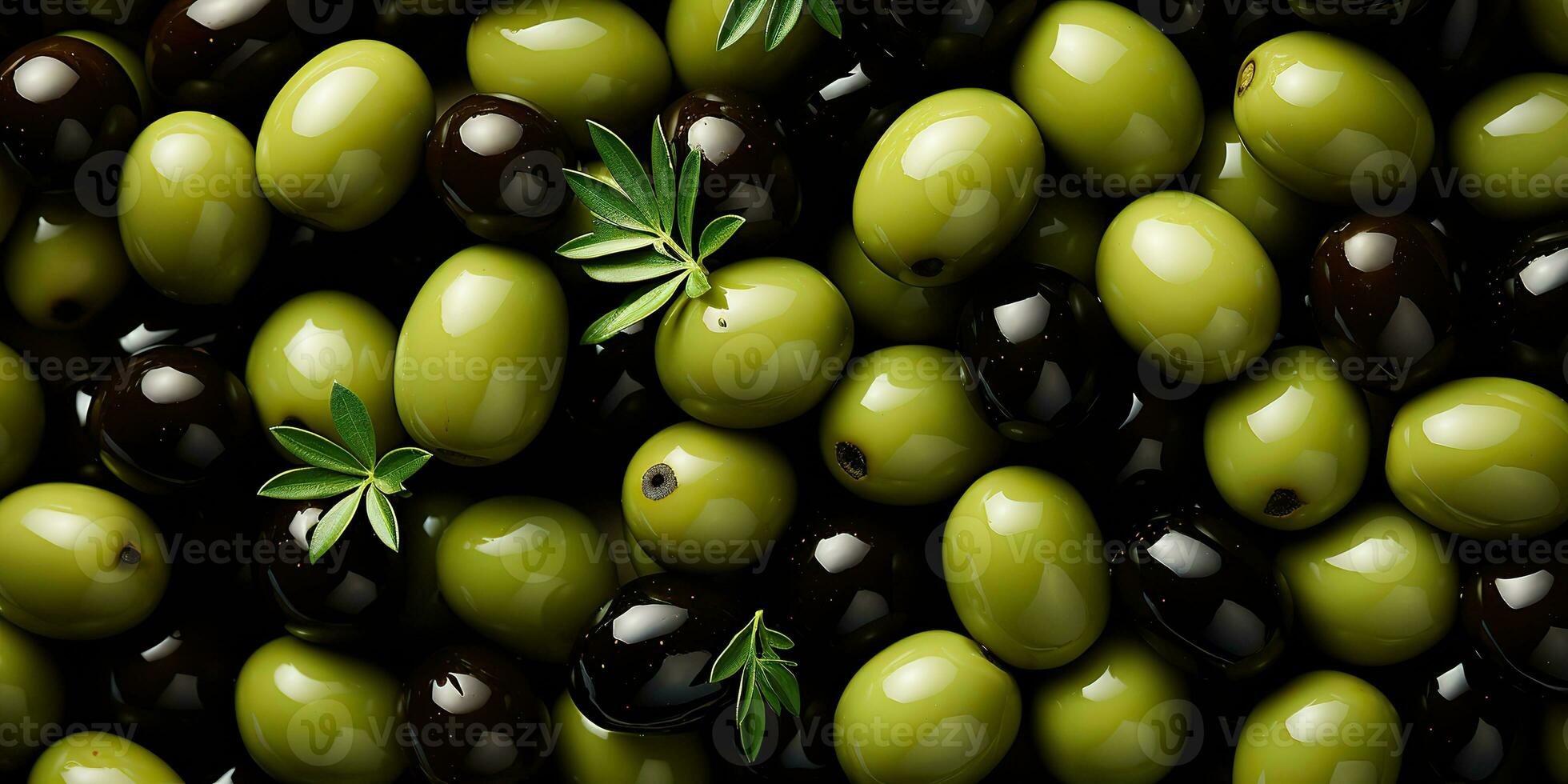 ai gerado. ai generativo. Preto e verde azeitonas saudável orgânico legumes misturar decoração padronizar fundo. gráfico arte foto