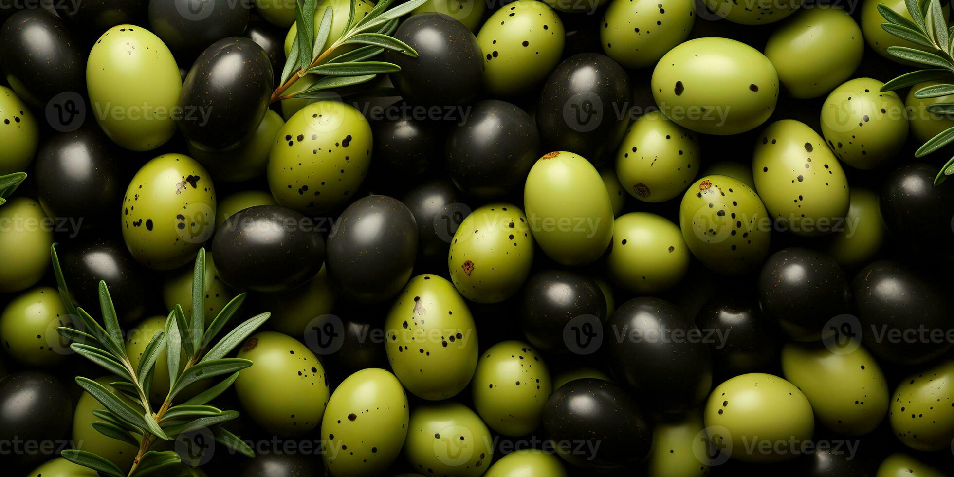 ai gerado. ai generativo. Preto e verde azeitonas saudável orgânico legumes misturar decoração padronizar fundo. gráfico arte foto