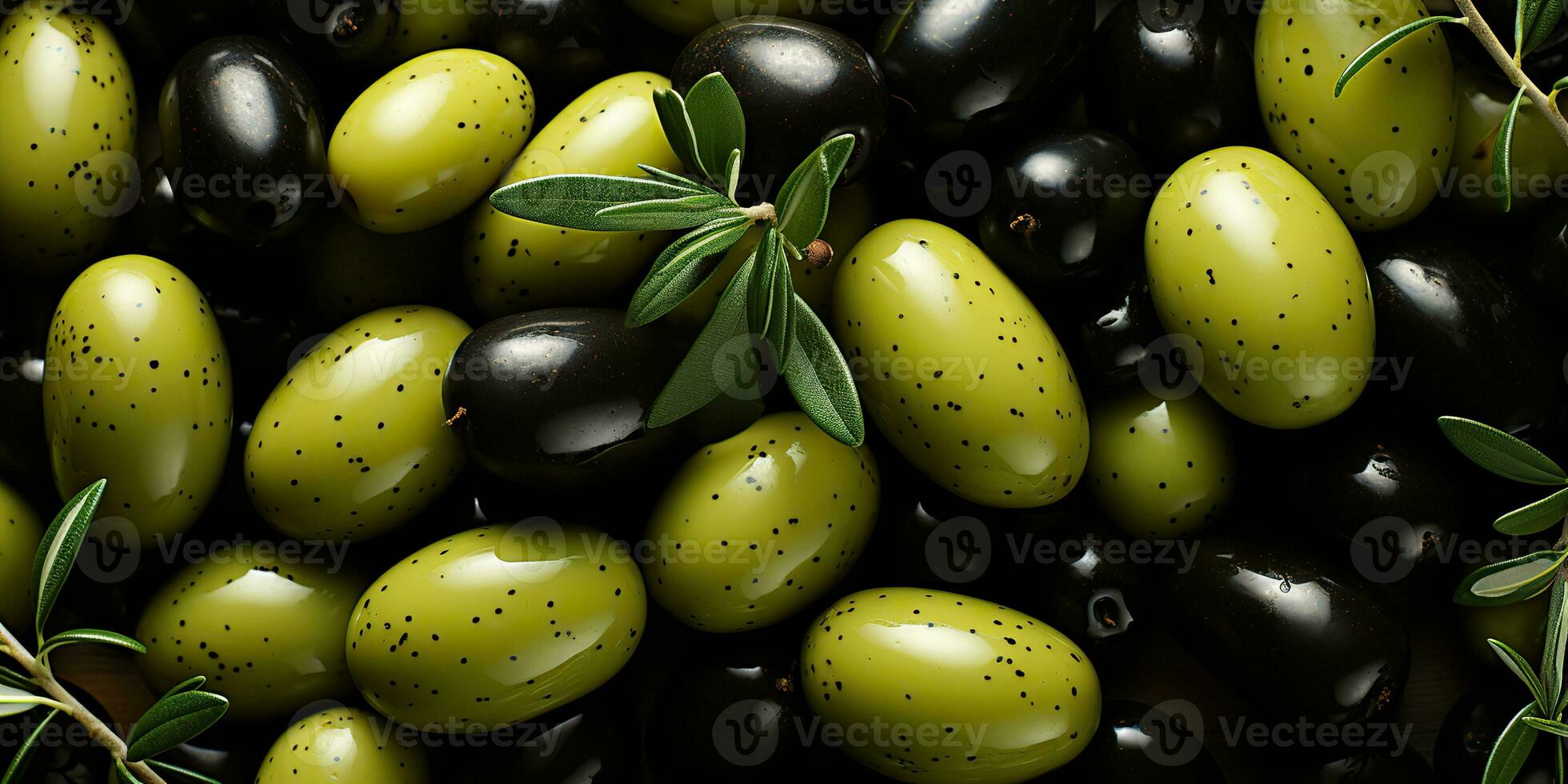 ai gerado. ai generativo. Preto e verde azeitonas saudável orgânico legumes misturar decoração padronizar fundo. gráfico arte foto