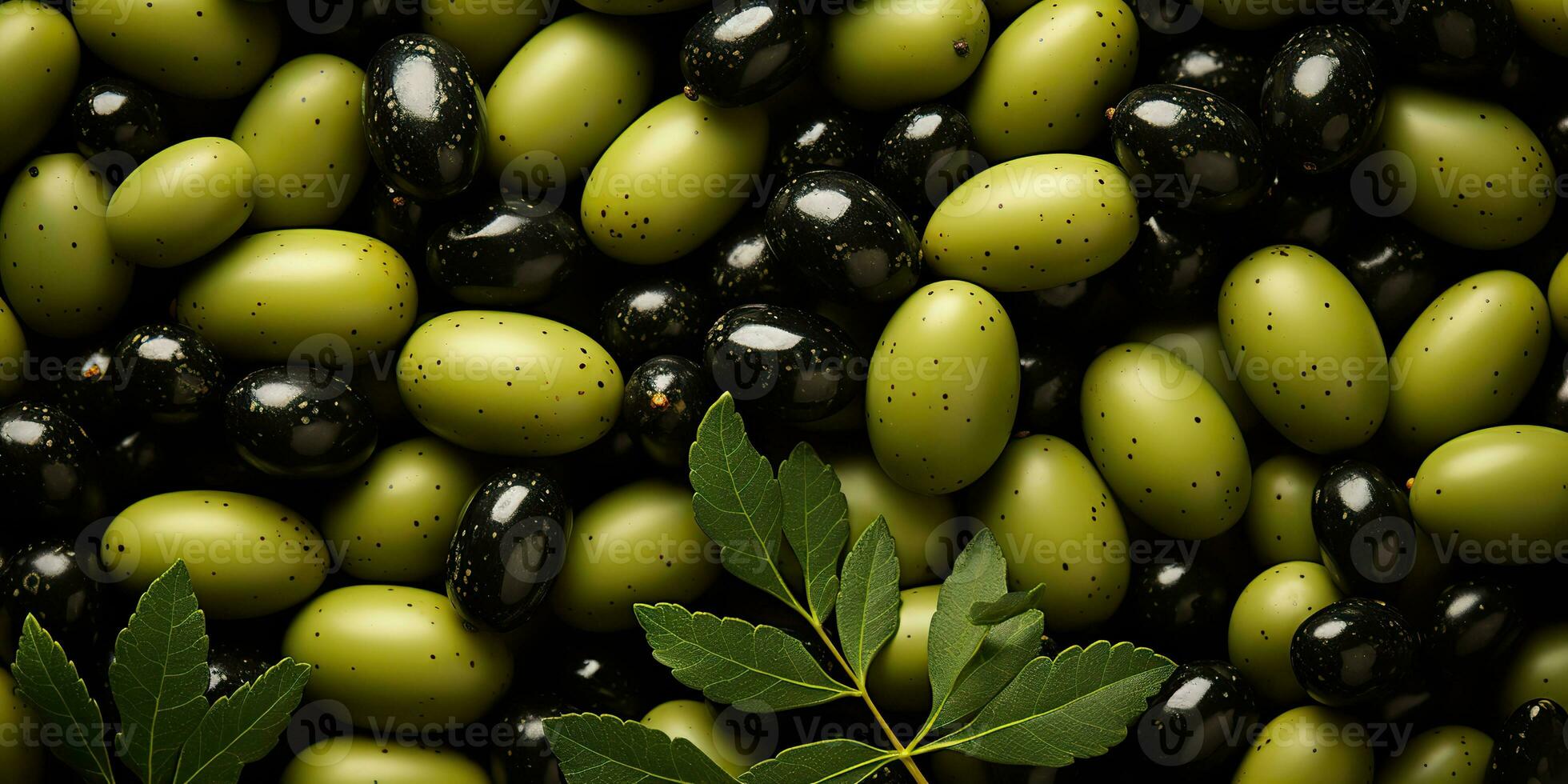 ai gerado. ai generativo. Preto e verde azeitonas saudável orgânico legumes misturar decoração padronizar fundo. gráfico arte foto