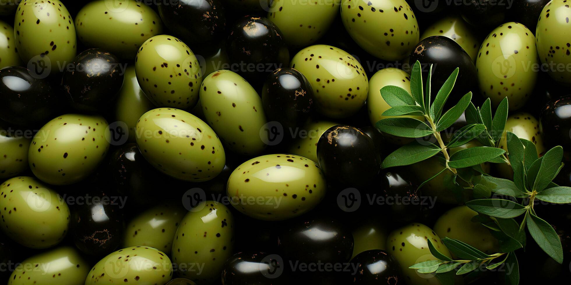 ai gerado. ai generativo. Preto e verde azeitonas saudável orgânico legumes misturar decoração padronizar fundo. gráfico arte foto