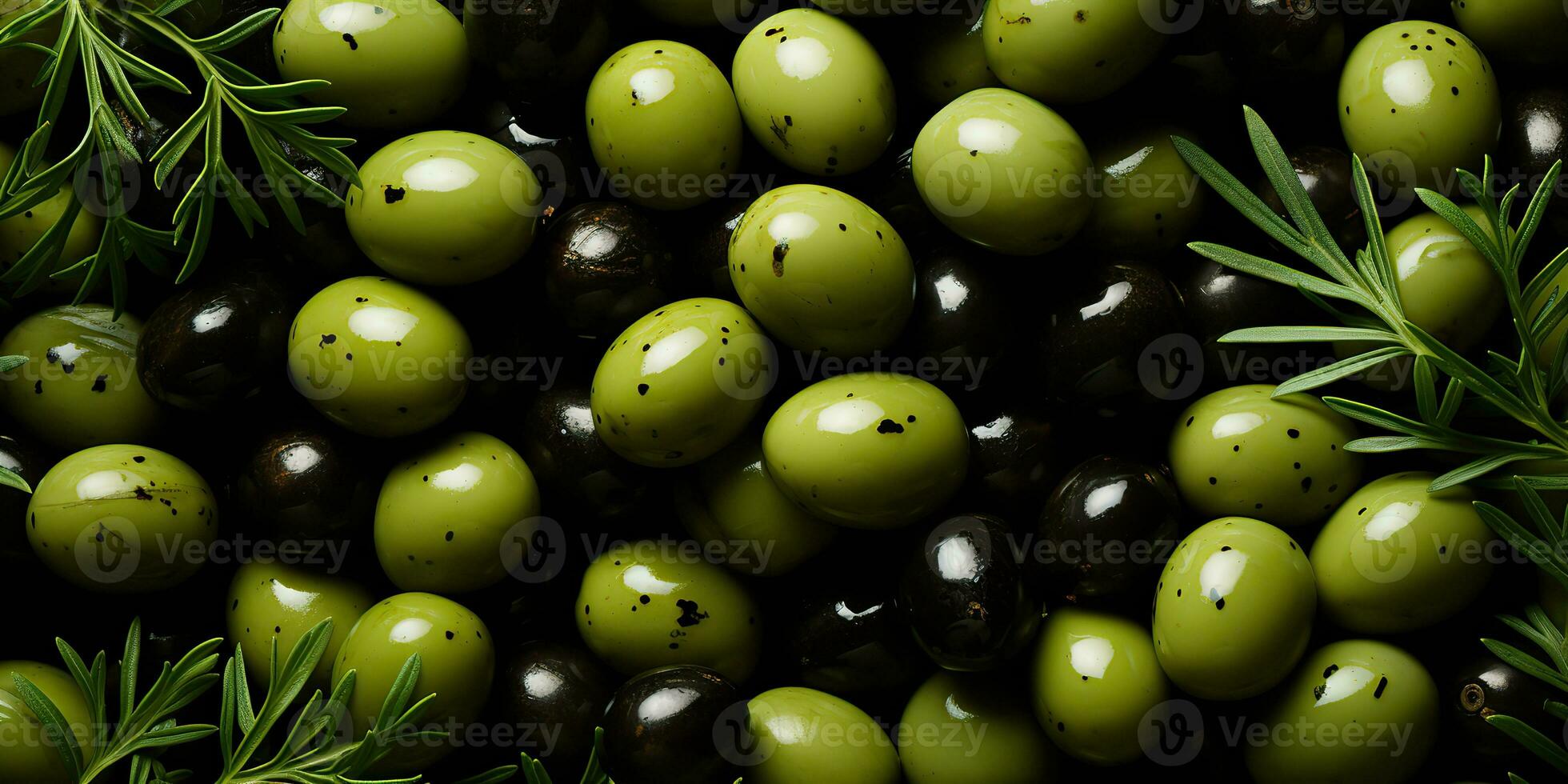 ai gerado. ai generativo. Preto e verde azeitonas saudável orgânico legumes misturar decoração padronizar fundo. gráfico arte foto