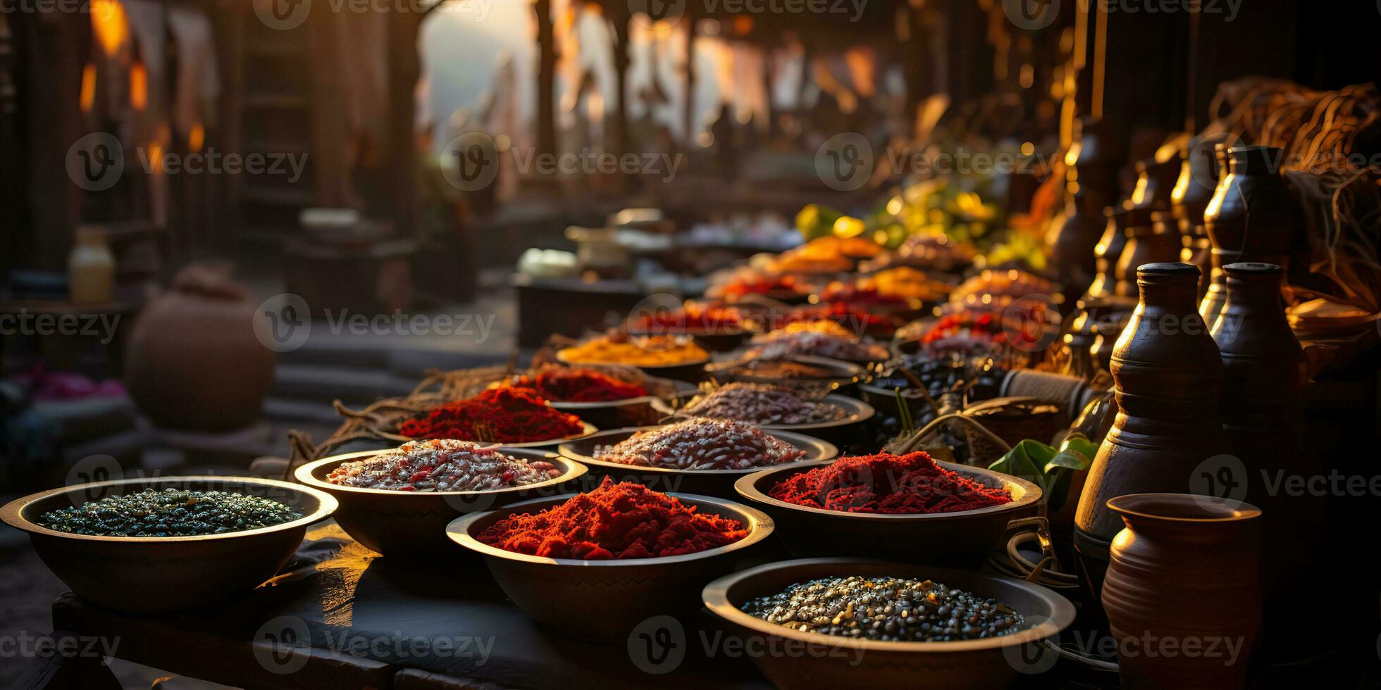 ai gerado. ai generativo. tradicional árabe indiano ásia Marrocos especiaria peodutos às dia doméstico mercado loja fazer compras bazar. saudável orgânico produtos. gráfico arte foto