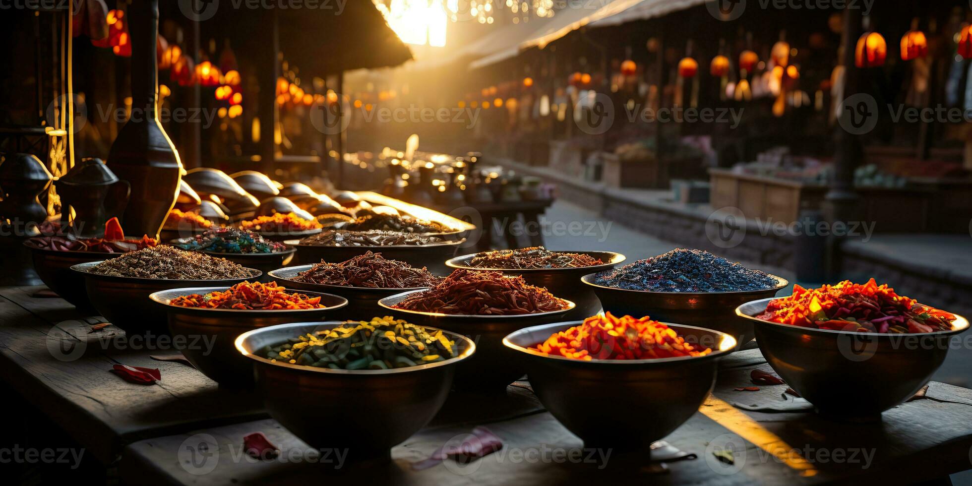 ai gerado. ai generativo. tradicional árabe indiano ásia Marrocos especiaria peodutos às dia doméstico mercado loja fazer compras bazar. saudável orgânico produtos. gráfico arte foto