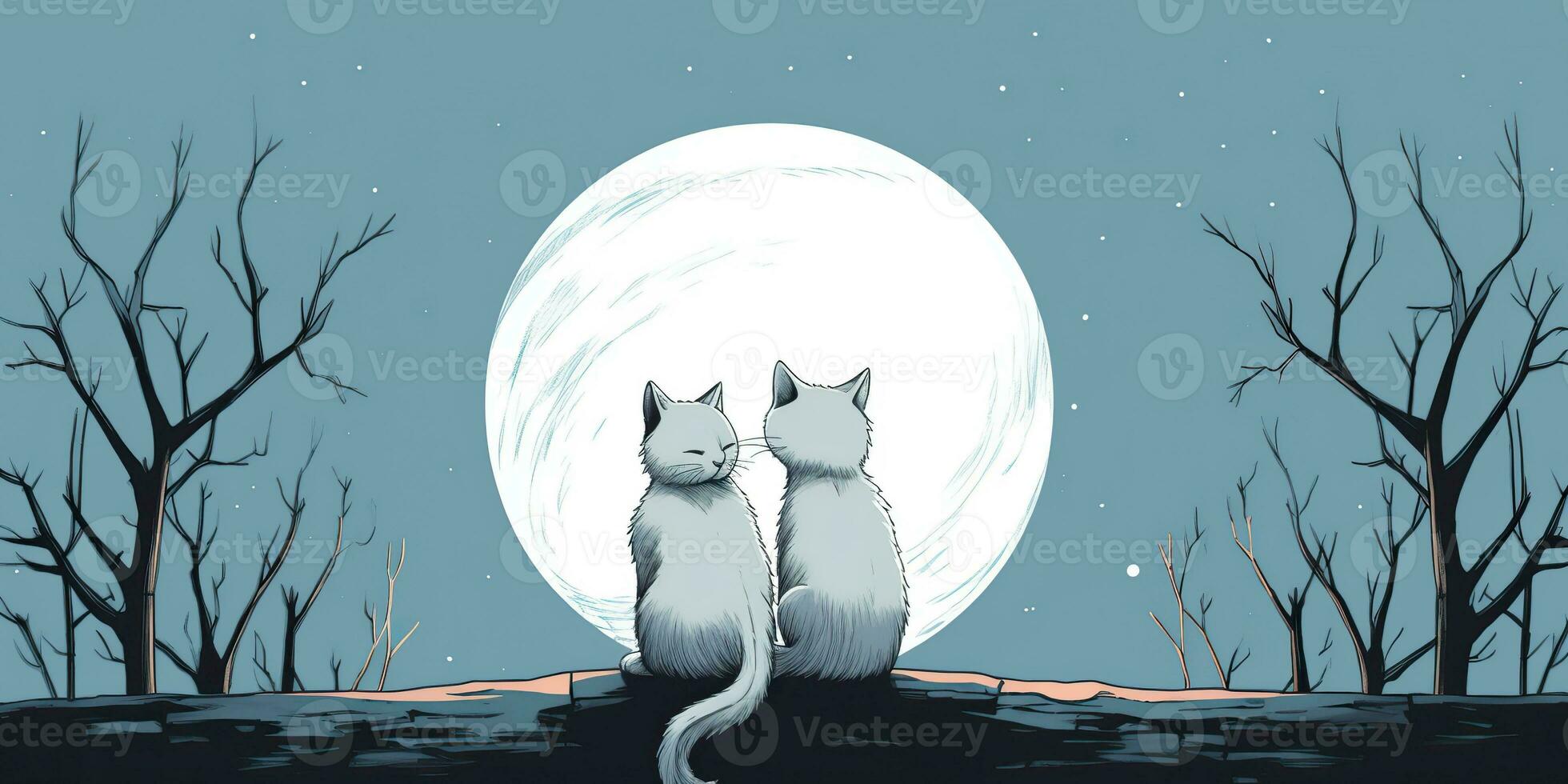ai gerado. ai generativo. dois gatos sentado às noite dentro frente do a lua junto. amor romântico namorados postar cartão vibe. gráfico arte foto