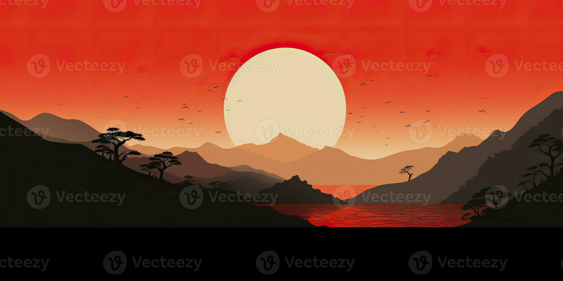 ai gerado. ai generativo. japonês ásia minimalista panorama fundo. natureza ao ar livre Sol montanha pôr do sol nascer do sol período de férias aventura visualizar. gráfico arte foto