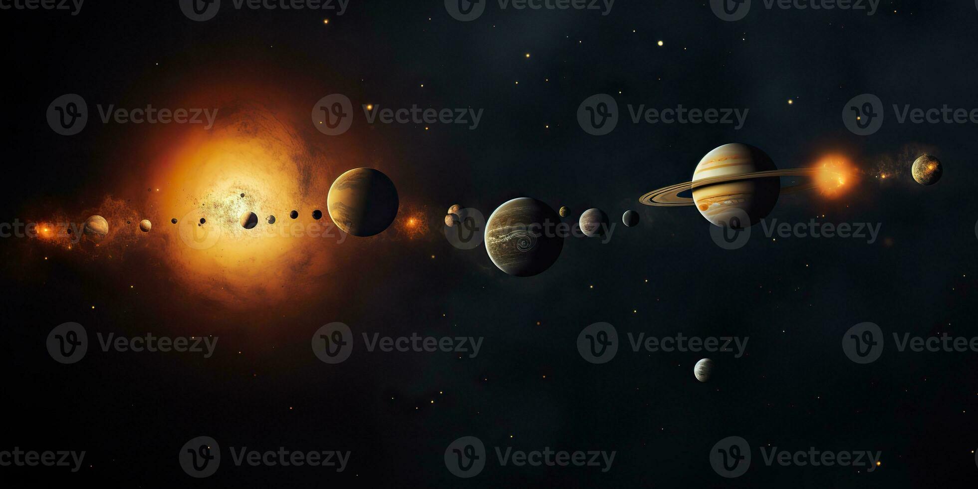 ai gerado. ai generativo. solar sistema universo galáxia espaço planetas poster fundo decoração. gráfico arte foto