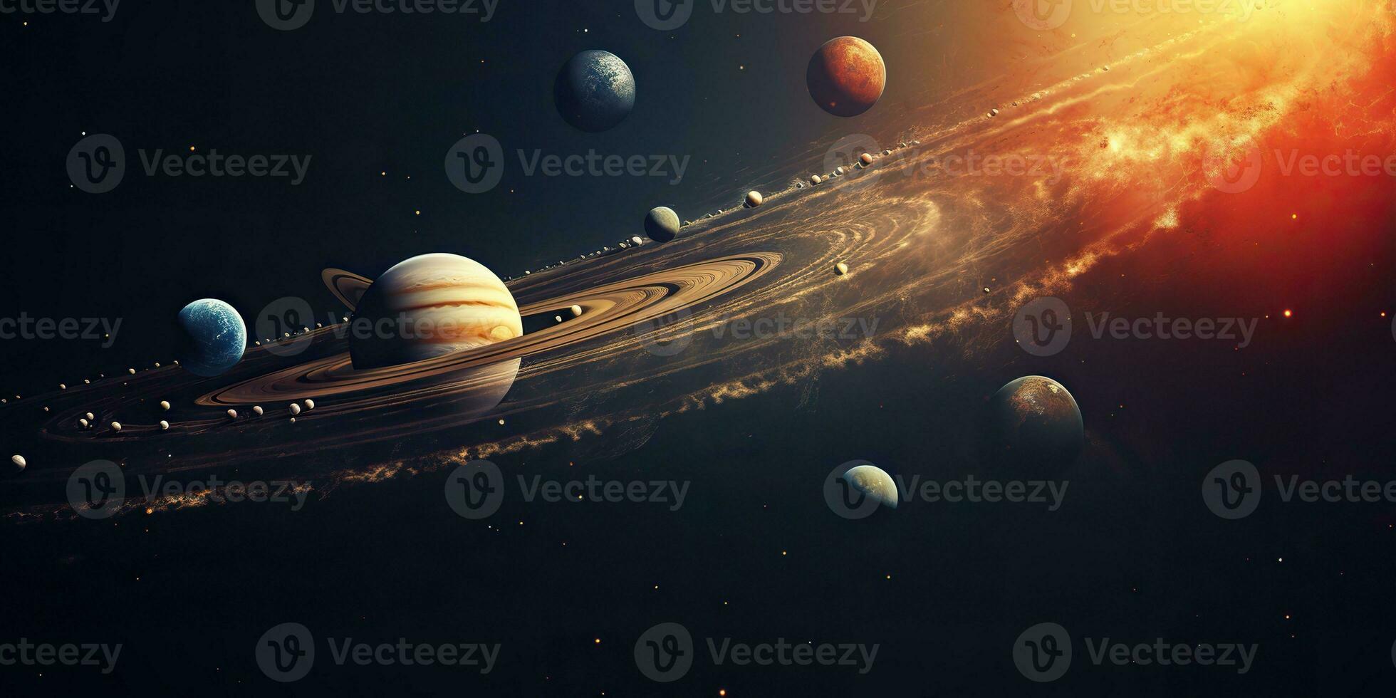 ai gerado. ai generativo. solar sistema universo galáxia espaço planetas poster fundo decoração. gráfico arte foto