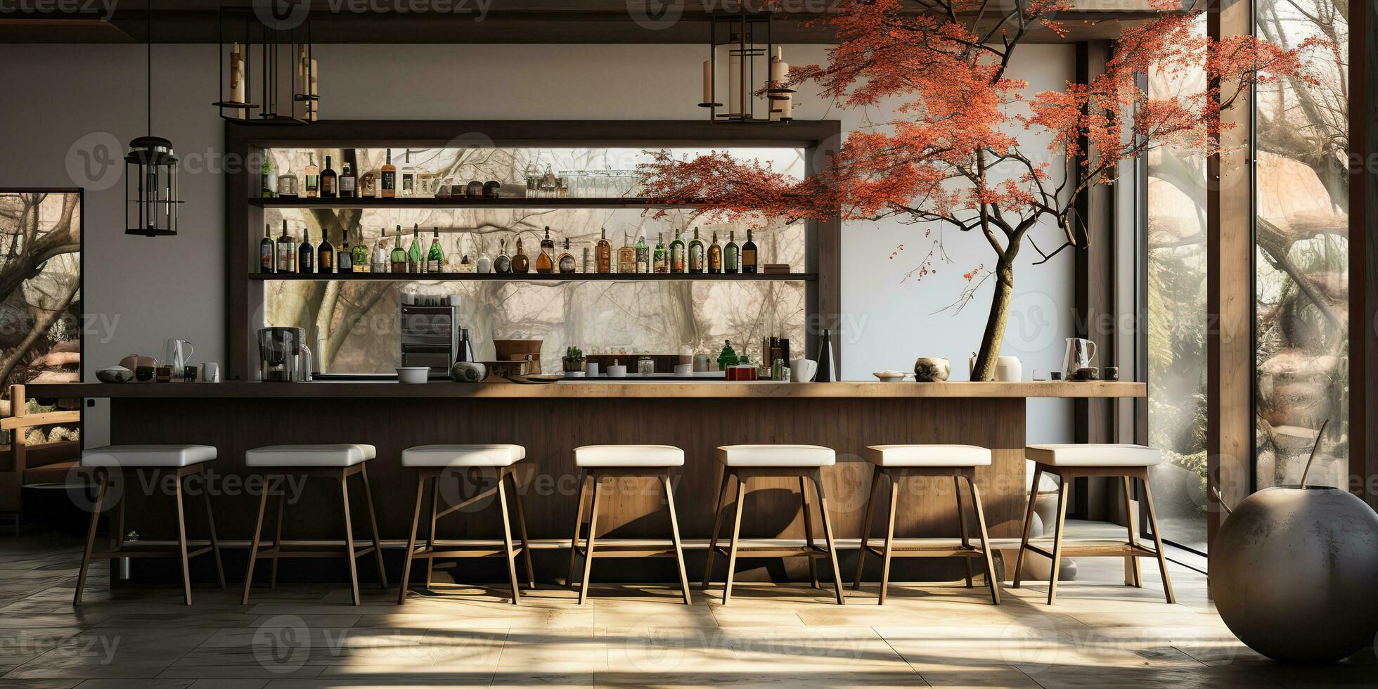 ai gerado. ai generativo. japonês coreano ásia mínimo estilo Barra cafeteria restaurante estilo. luxo relaxante estilo. gráfico arte foto