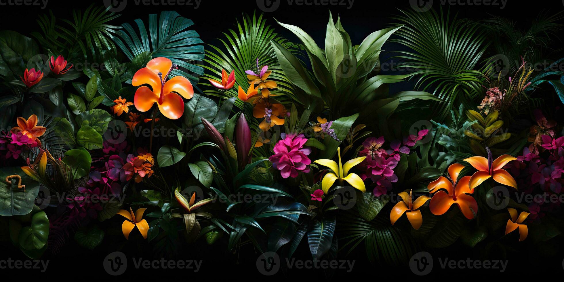 ai gerado. ai generativo. notânico ervas exótico tropical plantas ervas flores botânico folhagem fundo natureza selva lanfscape. gráfico arte foto
