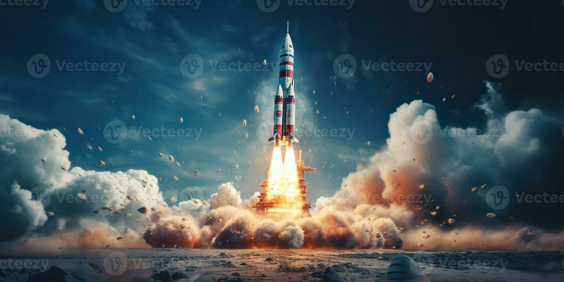 ai gerado. ai generativo. foguete nave espacial transporte nave espacial lançar. espaço galáxia universo aventura exploração futuro viagem vibe. gráfico arte foto
