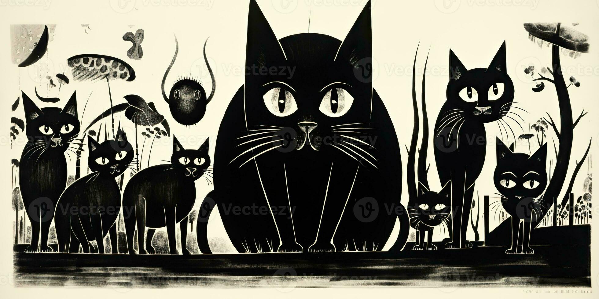 ai gerado. ai generativo. vintage retro velho gato gráfico desenhando abstrato geométrico pintura estilo. gráfico arte foto