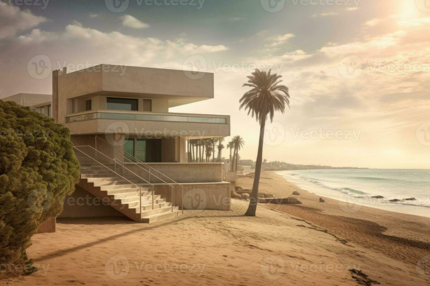 moderno de praia casa perto a mar. privado residência em a de praia. generativo ai foto